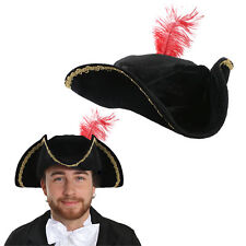 MUSKETEER PIRATE ADULT BLACK HAT WITH RED FEATHER MEDIEVAL FANCY DRESS ACCESSORY