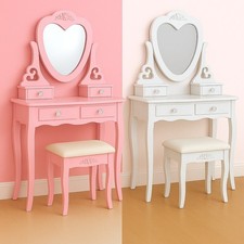 Dressing Table with Heart Shaped Mirror and Stool Makeup Vanity Mirror Hollywood