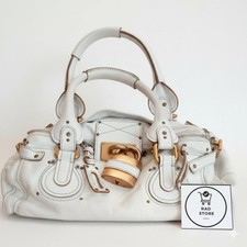 Chloe Paddington Padlock Cadena Hand Bag Boston Bag Shoulder Bag White Auth