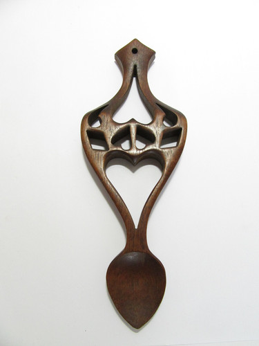 Wooden welsh love spoon hearts - welsh,