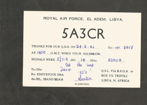 Qsl card 5a3cr raf adem - card, el
