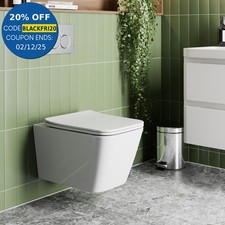 Wall Hung Rimless Square Toilet Pan Soft Close Seat Gloss White Bathroom Modern