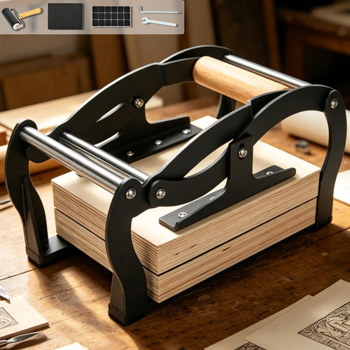 Mini linocut press printing - linocut,