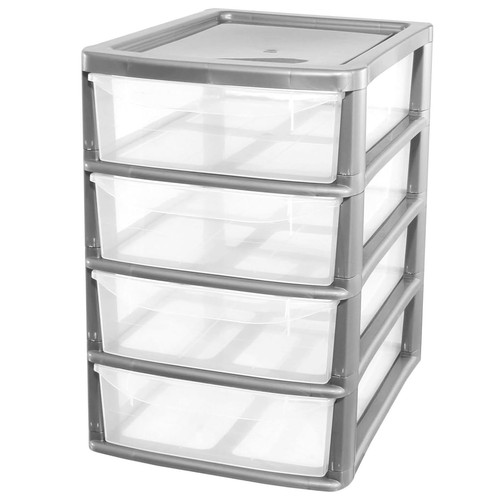 Silver plastic drawer - silver, 4
