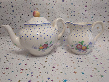 Beautiful Vintage Copeland Spode Blue Polka Dot Large Tea Pot And Milk Jug