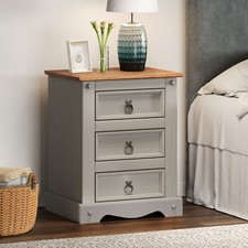 Corona Bedside Cabinet Grey Wax 3 Drawer Large Table Pine Mercers Furniture®
