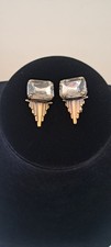 ERMANI BULATTI VTG ART DECO GEOMETRIC CRYSTAL CLIP ON EARRINGS 1980'S SIGNED