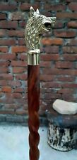 Handmade Walking Stick Solid Brass Wolf Head Handle Wooden Vintage Cane Designer