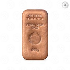 500 g Copper Geiger Bullion Bar | 1/2 kg pure [Cu] .9999, w/ security features