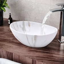 Countertop White Marble Effect Ceramic Basin Bathroom Cloakroom Vanity Wash Sink