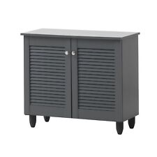Shoe Rack Shoes Storage Cabinet Wooden Stand Cupboard Unit Organiser 2 Door Grey