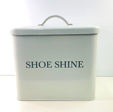 Shoe Shine Box Tin Cream Grey