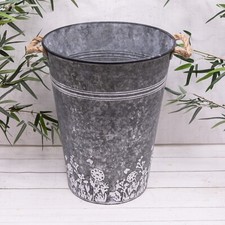 Large Grey Flower Pot Zinc Garden Outdoor Galvanised Planter Rope Handles