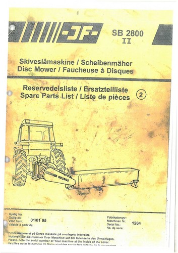 Disc mower sb2800 parts - jf, ii