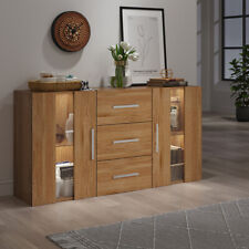 Modern Oak Sideboard TV Unit Buffet Cabinet Cupboard 3 Drawers 2 Doors with LED