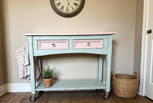 Green wooden kitchen trolley - green,