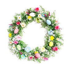 13.8Inch Easter Wreath with Flowers, Twine, Hanging on Home Indoor Outdoor8277