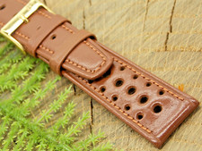 19mm Rodania Rally Racing Leather w Gold Tone Buckle Watch Band Vintage NOS 1960