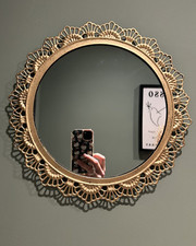 Gold Metal Ornate Fan Edge Mirror - Indoor Outdoor Art Deco Vintage Hallway Wall