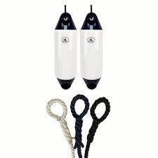 2 x Hurricane Boat Fenders PM02 White/Blue 48x12cm + Free Spliced Rope UK