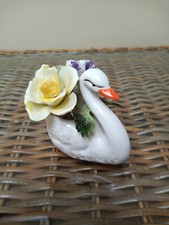 Radnor Bone China England -Hand Made- " Swan Bouquet  Flowers"  Ornament