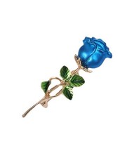 Blue Rose With Leaves Brooch Pin, Elegant Sweater Suit Flower Brooch UK Stock