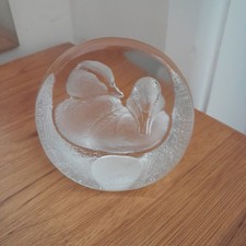Vintage Mats Jonasson Art Glass Crystal Ducks Paperweight Ornament Signed