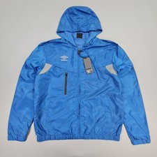 Umbro Mens Jacket Blue Large Water Repellent Woven Hooded Packable Windbreaker