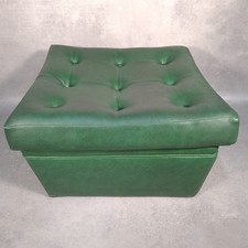 VTG Large Green Vinyl Ottoman Pouffe Seat Retro Mid-Century Footstool
