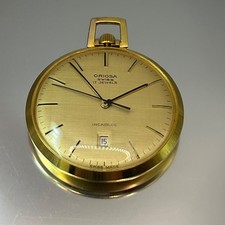 Oriosa Gold Coloured Pocket Watch Pre Owned Glass Front Three Hands Not Working