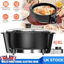 4/8L Electric Wok & Lid Non Stick 1500W Rapid Heating Temperature Control Black