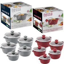 5PC Die Cast Non Stick Stockpot Cooking Pan Pot Cookware Induction Casserole