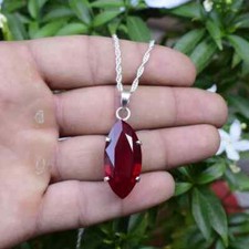 32 Ct Natural Red Ruby Pendant 925 Sterling Silver Marquise Gemstone Jewelry