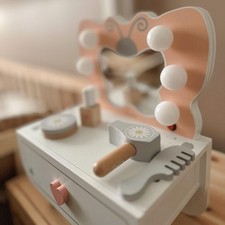 mamabrum Children's Wooden Dressing Table with LED Mirror - Mini Dressing Table