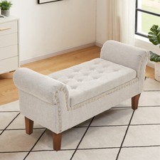 Linen Upholstered Bench Bed End Window Seat Ottoman Storage Stool Bedroom