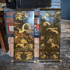 Pair Of Chinoiserie Lacquer Dragon Panels – Faux Scroll Form – 23" x 7.75" Each