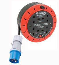 CAMPING TENT ELECTRIC MAINS HOOK UP REEL CARAVAN POWER CABLE 16A PLUG 5M