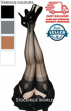 Fully Fashioned Stockings Seamed Cuban Heel KEY HOLE WELT  Various colour M/L
