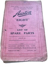 Austin Eight List Of Parts January 1941