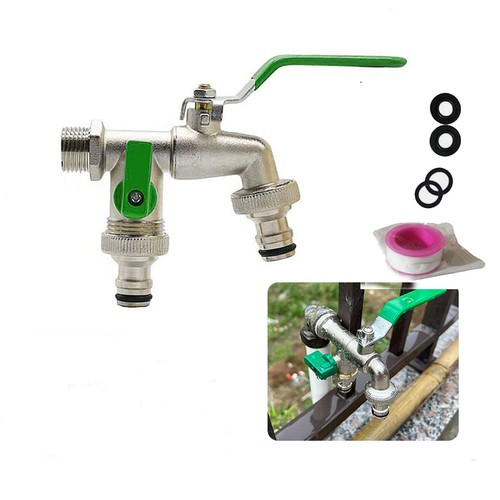 Double garden faucet with - faucet,