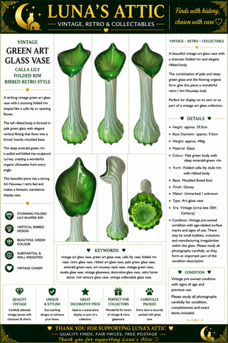 Vintage green art glass - glass, vase