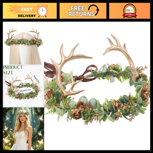 Gold green antler crown - green,