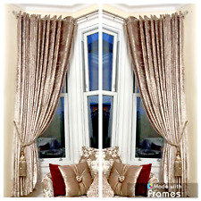 Champagne Gold Crushed Velvet Curtains Eyelet Ring Top Lined Long Drapes