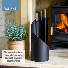 Valiant Companion Tool Set 4 Piece Includes Dustpan, Poker, Brush & Stand BLACK
