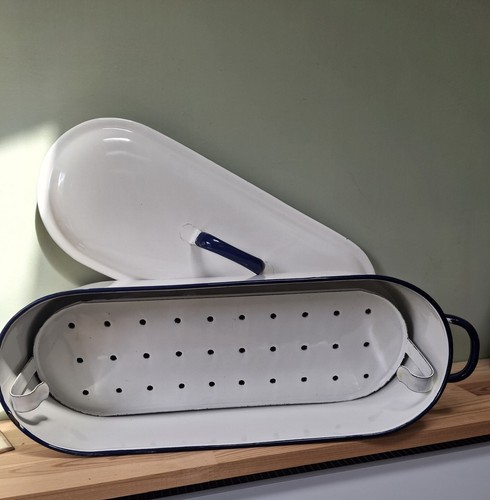 Large vintage enamel oval fish - vintage,