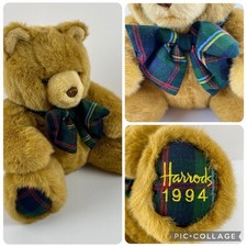Harrods 1994 Highland Christmas 13" Brown Teddy Bear Tartan Bow Soft Toy Plush