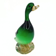 Murano Archimede  Seguso Green Hand Blown Glass Duck With Gold Flake Beak & Feet
