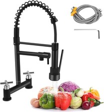 Kitchen Sink Mixer Taps 2 Hole, Dual Lever Bridge Kitchen Mixer Taps, 1/4 Turn 3