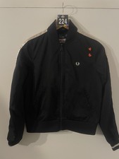 Fred Perry Amy Winehouse Bomber Jacket Satin Black Size 8 Excellent Condition