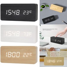Wooden Digital Alarm Clock, LED Alarm Clock with Temperature Desk Clocks for Off